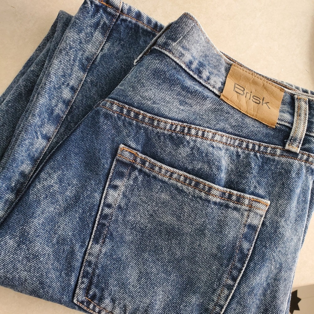 Brisk High Waisted‎ Wide Leg Blue Acid Wash 100% Cotton 33/11 NWOT Casual Retro